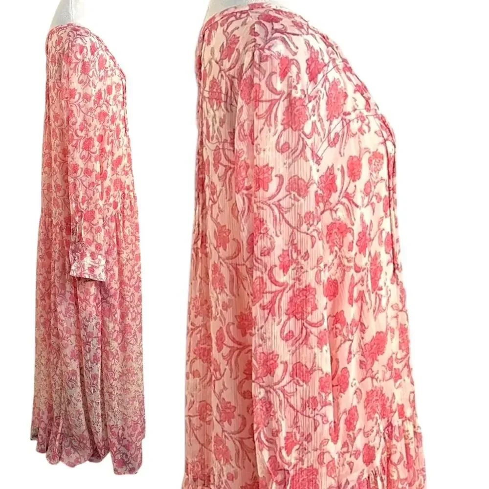 Free People XL Dainty Ethereal See It Through Maxi Dress Pink Rose Floral